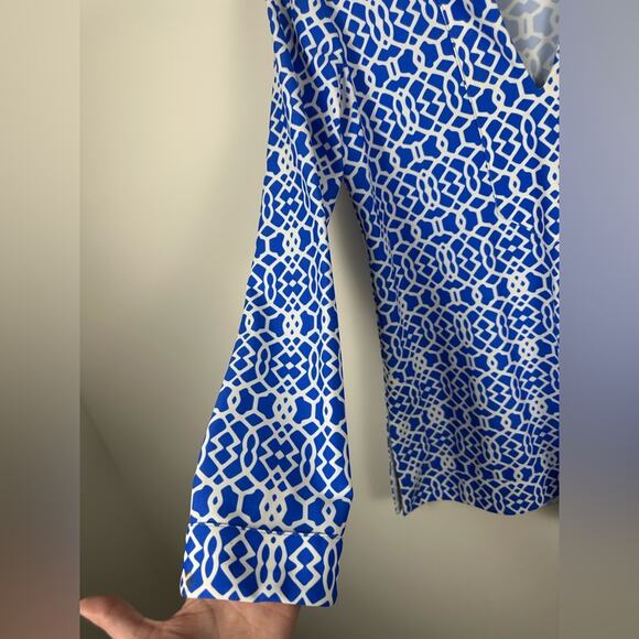 Jude Connally diamond rhomb print blue tunic and white size small jude cloth EUC - Picture 6 of 7